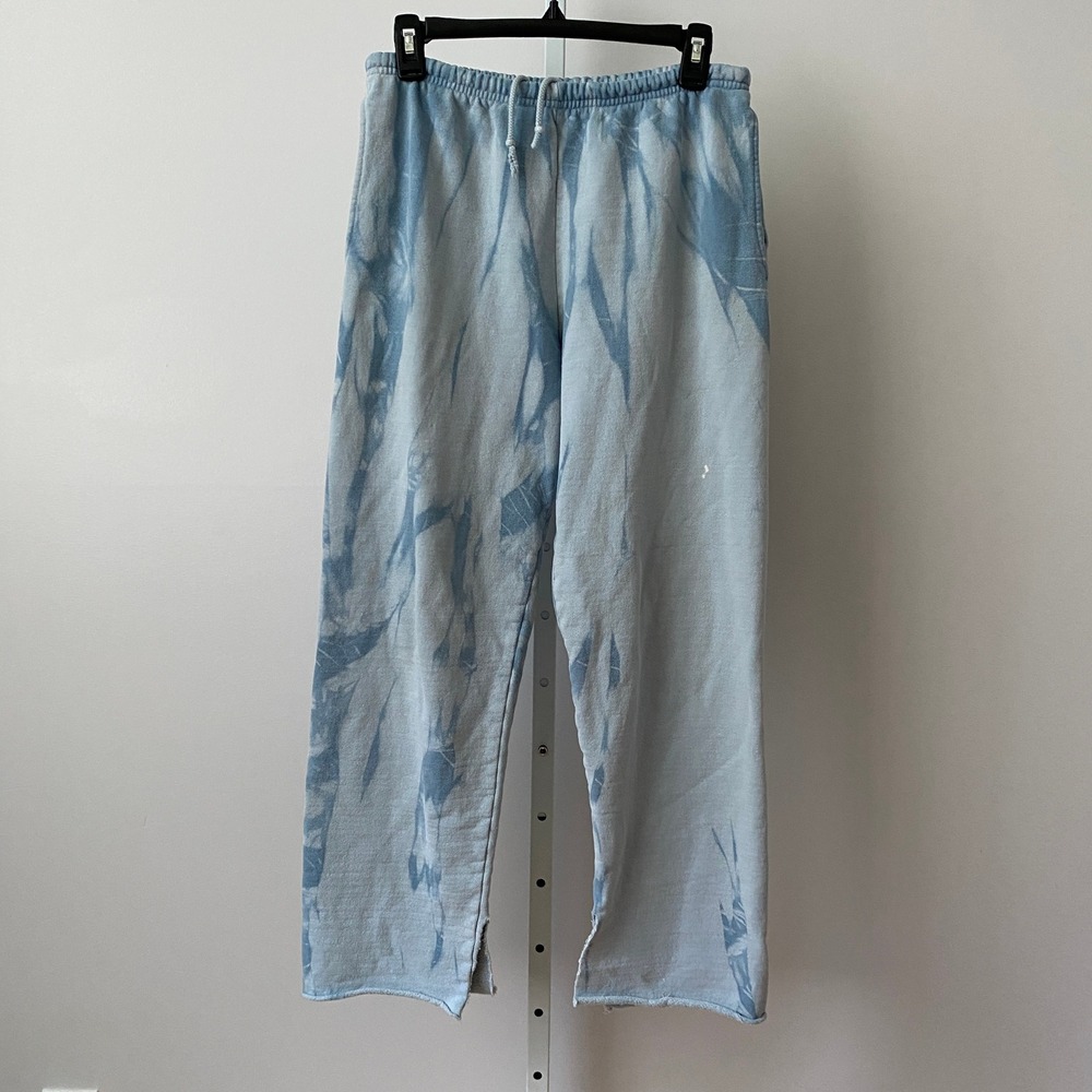 CBAAF XL Blue Tie‎ Dye Sweatpants Raw Hem Recycled Cotton Made in USA Loungewear